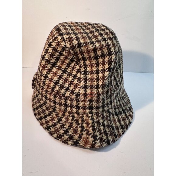 Vintage Kenmore Houndstooth Bucket Hat Sz 7 3/8 or 60 cm Scotland Tweed Leather - Picture 3 of 8